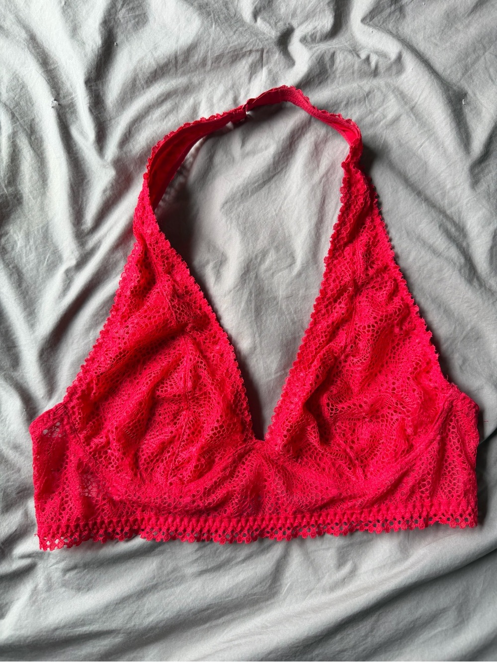 Victoria's Secret Red Bralette Womens Size Large Lace Unlined Halter Coquette